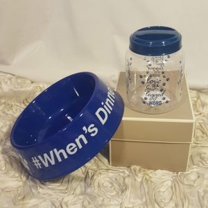 Pet Dog/Cat Bowl and Treat Jar Set New